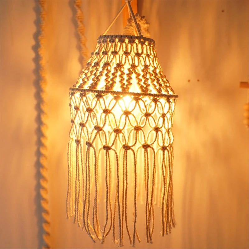 Macrames Lamp Shade Bohemian Cotton Rope Hanging Pendants Light Cover for Office Bedroom Living Room Nursery Dorm Decors Décorations macramé