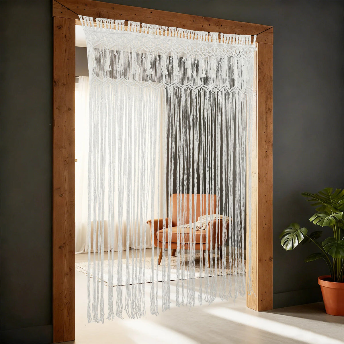 Hand-Woven Cotton String Door Curtain 4.43x6.56FT White Window Curtain Panel Bohemian Wall Hanging Decor for Balcony Kitchen Por Décorations macramé
