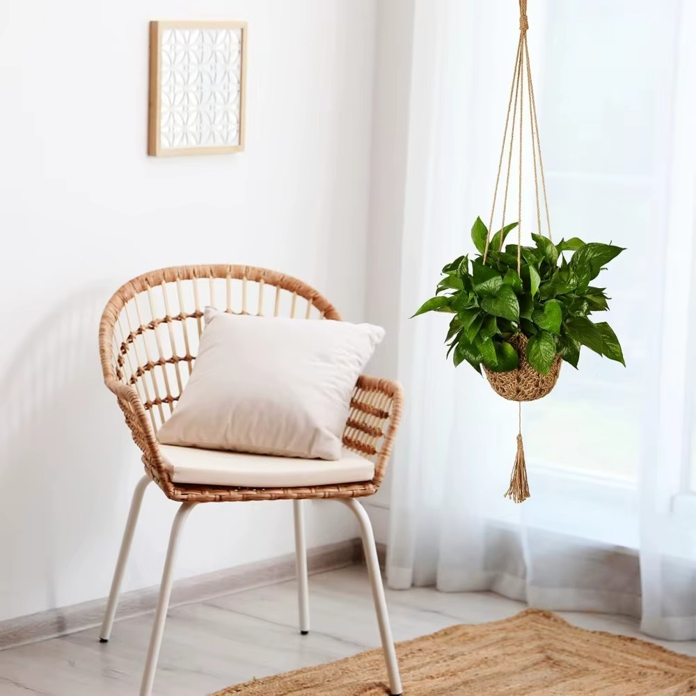 Suspension plante macramé jute et perles bois 105cm Décorations macramé