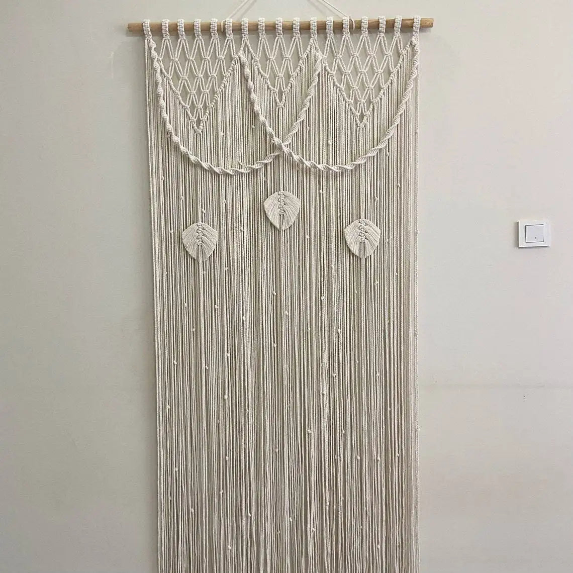 Rideau macramé plumes coton naturel séparation bohème | Zéphyr Décorations macramé