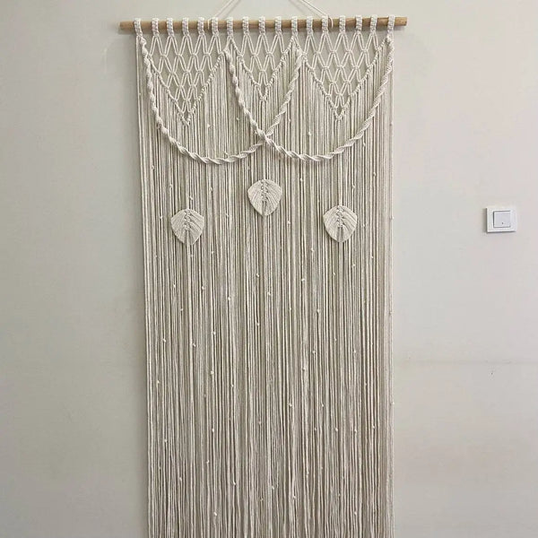 Rideau macramé plumes coton naturel séparation bohème | Zéphyr Décorations macramé
