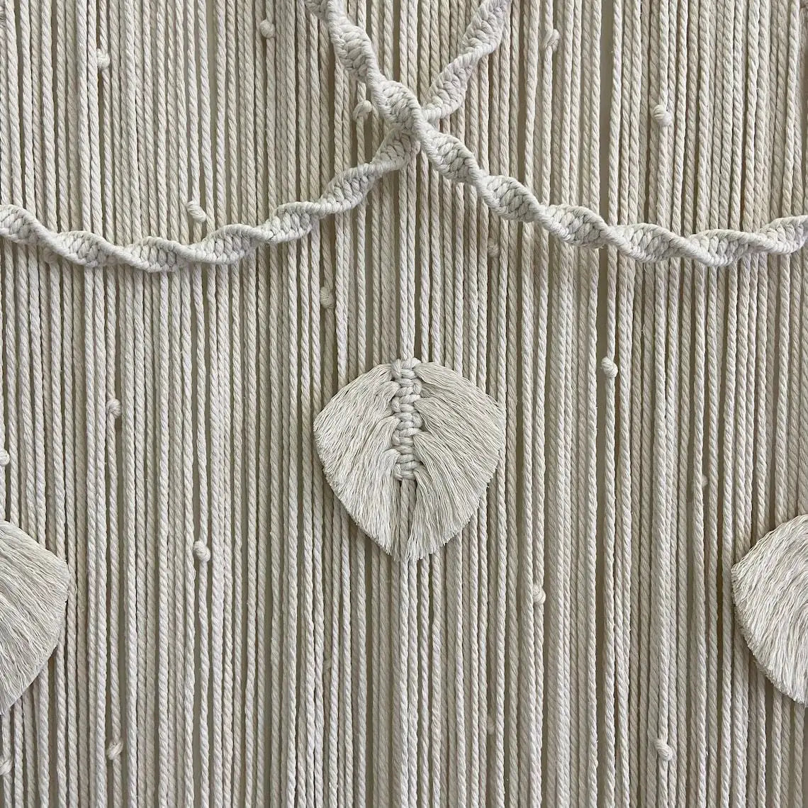 Rideau macramé plumes coton naturel séparation bohème | Zéphyr Décorations macramé