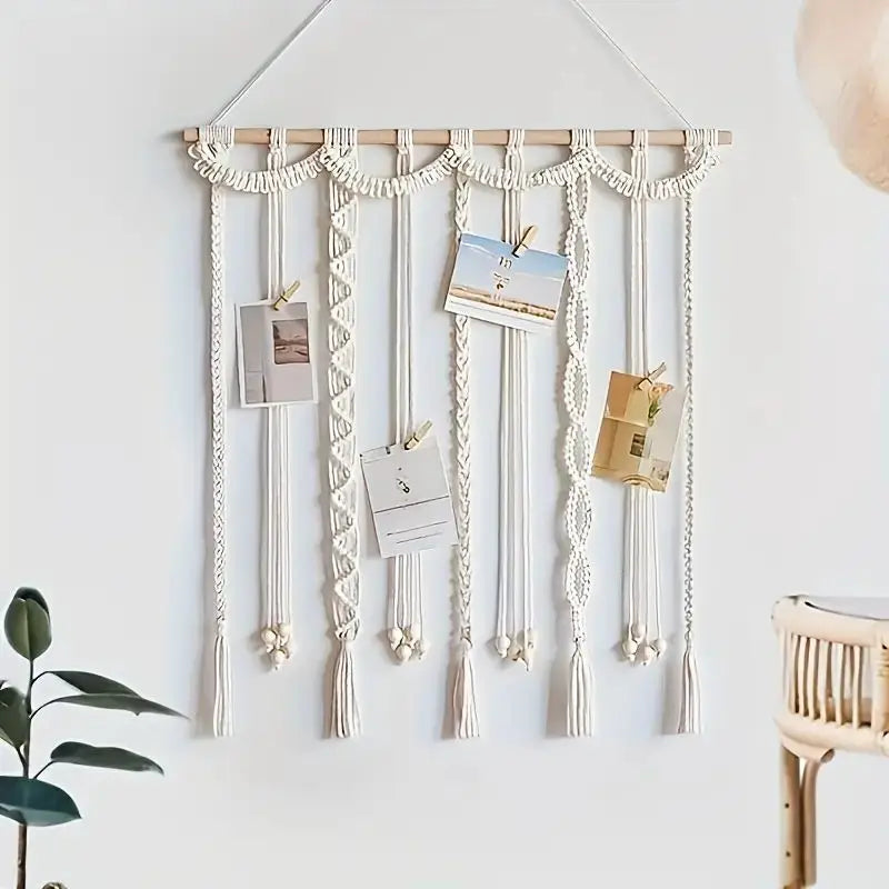 Boho Photo Display Clip Handmade Exquisite Tassel Wall Hanging Decoration Photograph Storage Tool With 20 Wooden Clips Décorations macramé