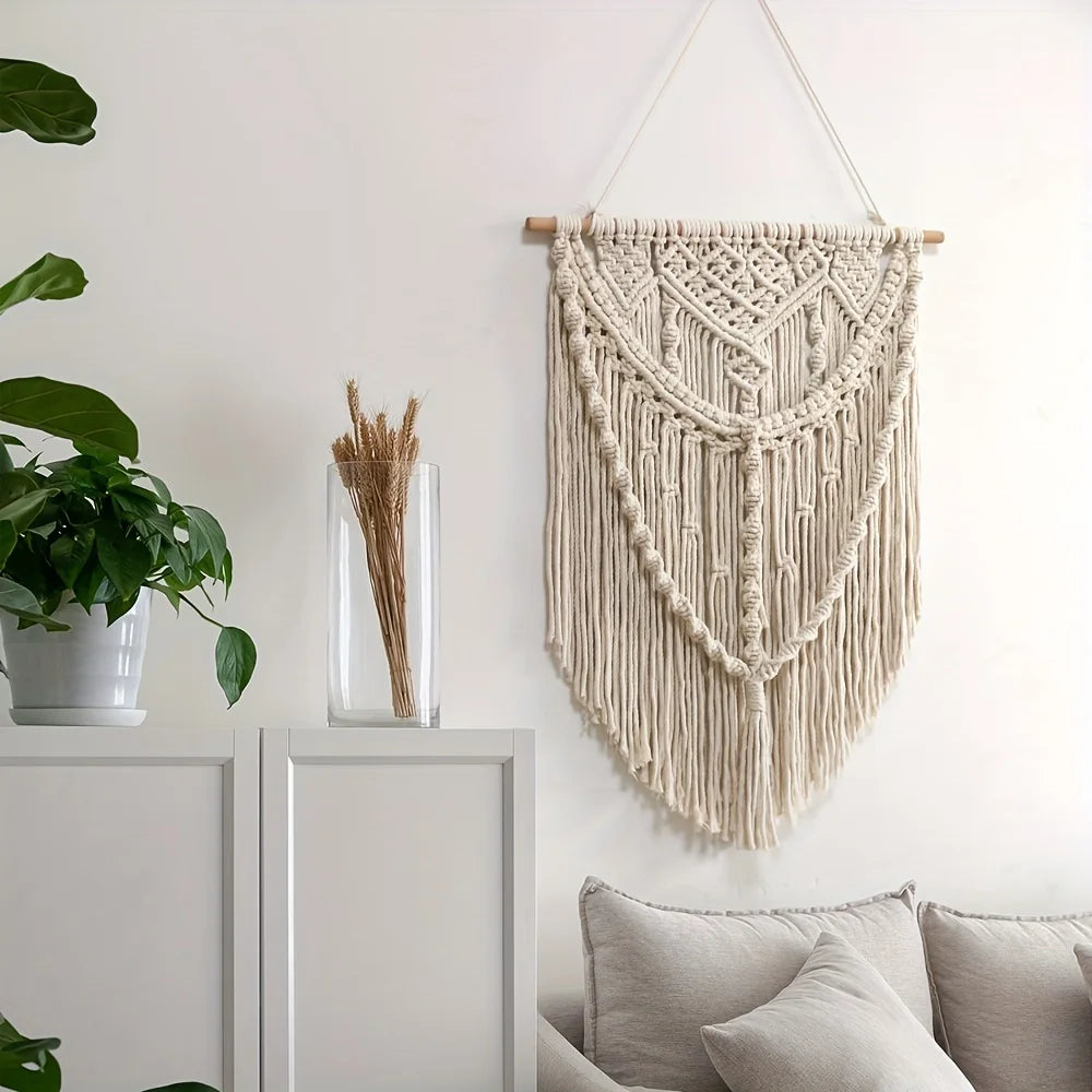 New Design Cotton Handwoven Wall Hanging, Modern Bohemian Nordic Tapestry for Bedroom Living Room Minimalist Decor Décorations macramé