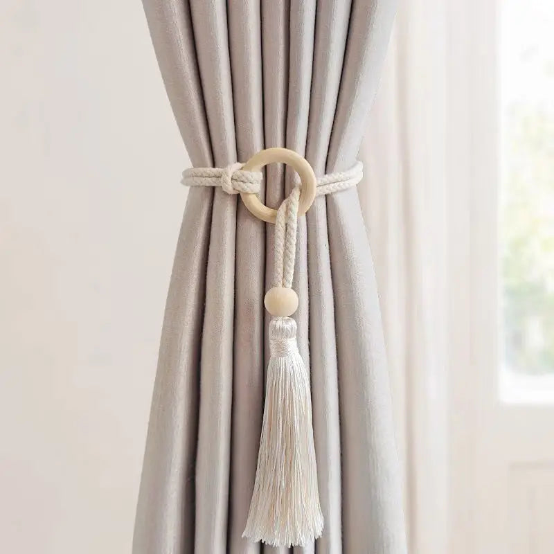 2pcs Log Loop Adjustable Cotton Cord Curtain Tie Fringe Bohemian Chic Curtain Rope Bundle Curtain Bedroom Living Room Home Decor Décorations macramé