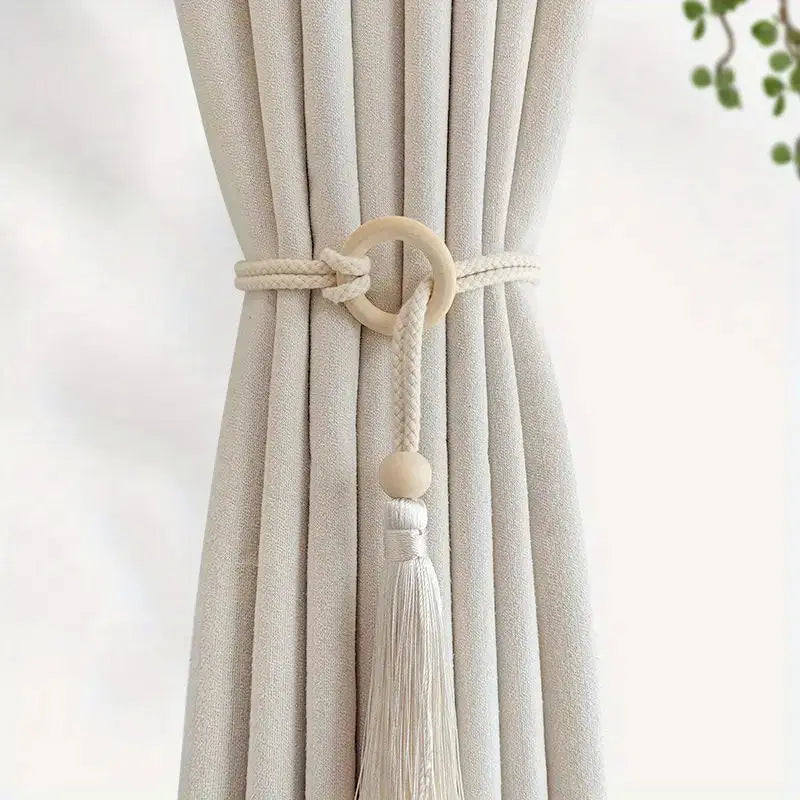2pcs Log Loop Adjustable Cotton Cord Curtain Tie Fringe Bohemian Chic Curtain Rope Bundle Curtain Bedroom Living Room Home Decor Décorations macramé