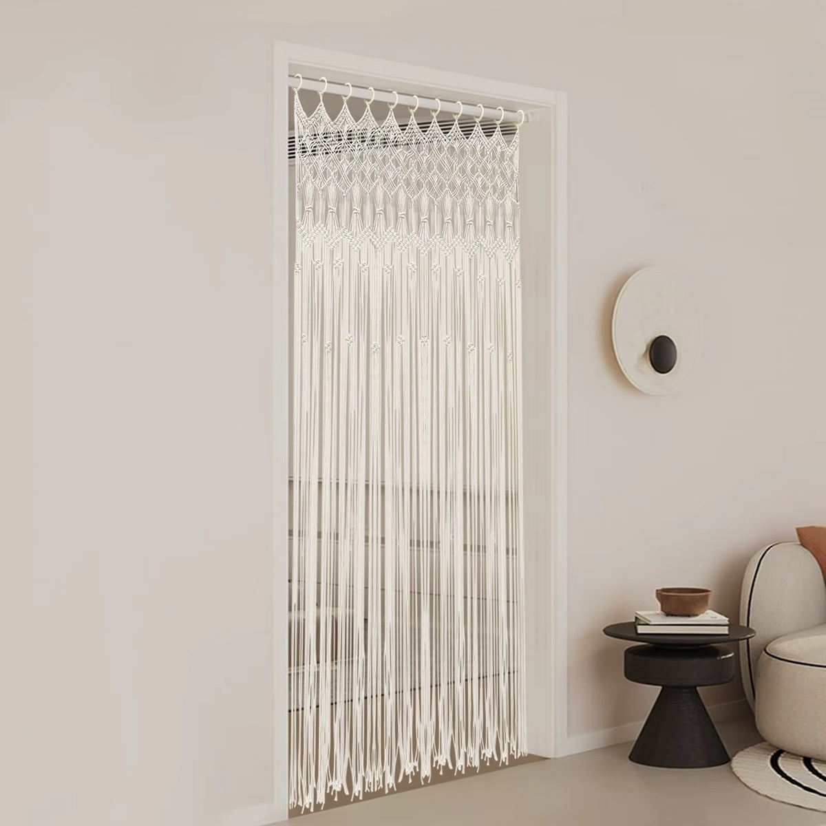 Rideau macramé grande largeur — coton naturel 120 × 195 cm | Alora Décorations macramé
