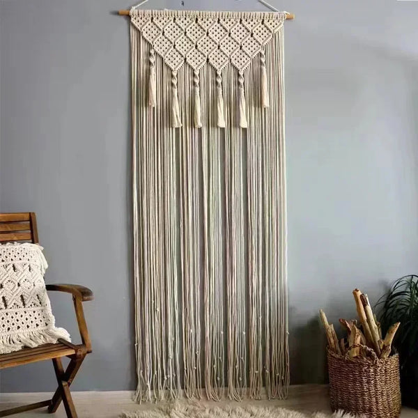 Handmade Cotton Rope Woven Curtain Tassel Tapestry Decorative Door Curtains Homestays Wall Creative Background Partition Curtain Décorations macramé