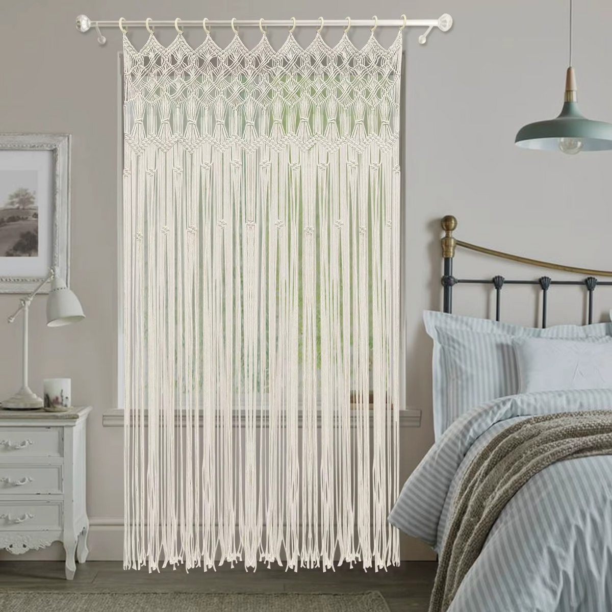 Rideau macramé grande largeur — coton naturel 120 × 195 cm | Alora Décorations macramé