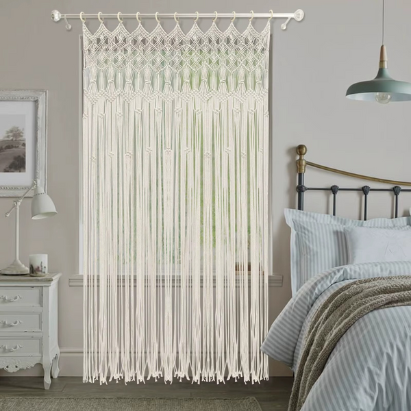 Rideau macramé grande largeur — coton naturel 120 × 195 cm | Alora Décorations macramé