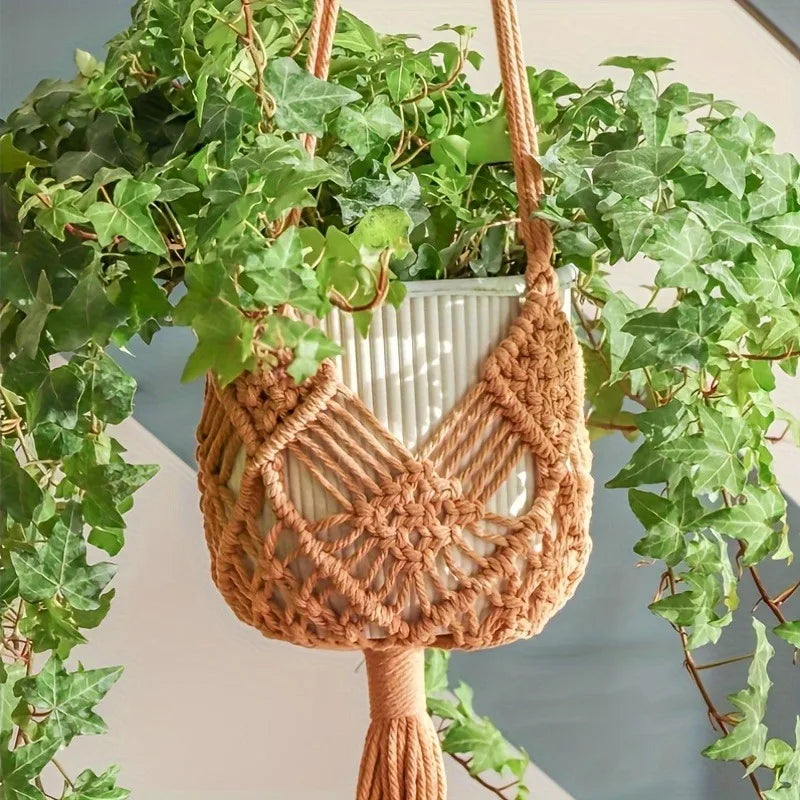 1pcs Boho Macrame Plant Hanger for Indoor Outdoor Hanging Succulents Cotton Rope Woven Hanging Basket with Net Pouch Décorations macramé