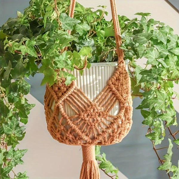 1pcs Boho Macrame Plant Hanger for Indoor Outdoor Hanging Succulents Cotton Rope Woven Hanging Basket with Net Pouch Décorations macramé