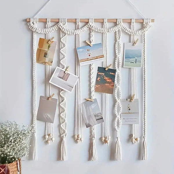 Boho Photo Display Clip Handmade Exquisite Tassel Wall Hanging Decoration Photograph Storage Tool With 20 Wooden Clips Décorations macramé