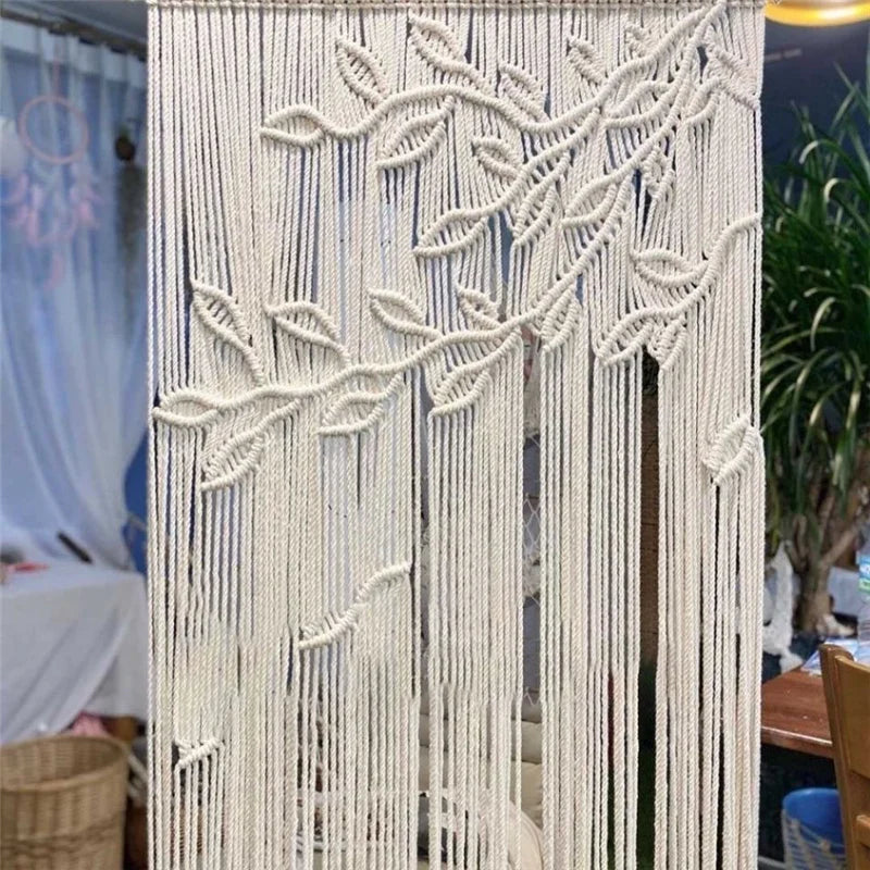 Hand-woven Macrame Cotton Door Curtain Tapestry Wall Hanging Art Tapestry Boho Decoration Bohemia Wedding Backdrop Tapestry Décorations macramé
