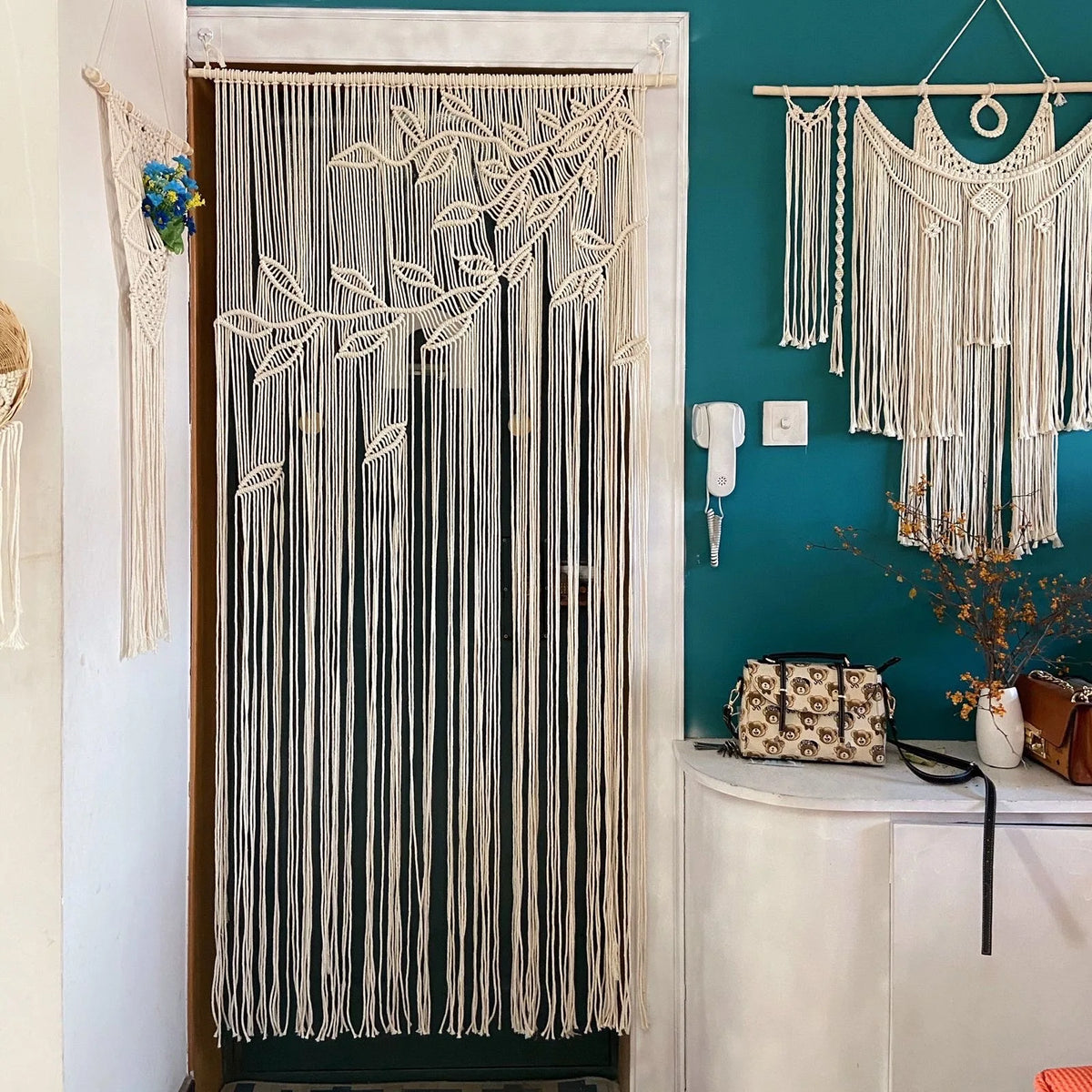Hand-woven Macrame Cotton Door Curtain Tapestry Wall Hanging Art Tapestry Boho Decoration Bohemia Wedding Backdrop Tapestry Décorations macramé