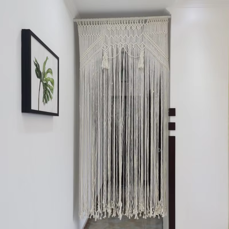 Rideau macramé grande largeur coton naturel 115 × 200 cm | Kheïma Décorations macramé