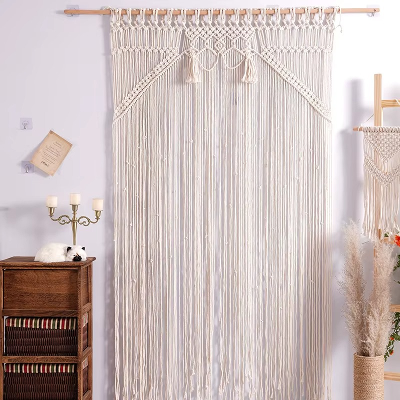 Rideau macramé grande largeur coton naturel 115 × 200 cm | Kheïma Décorations macramé