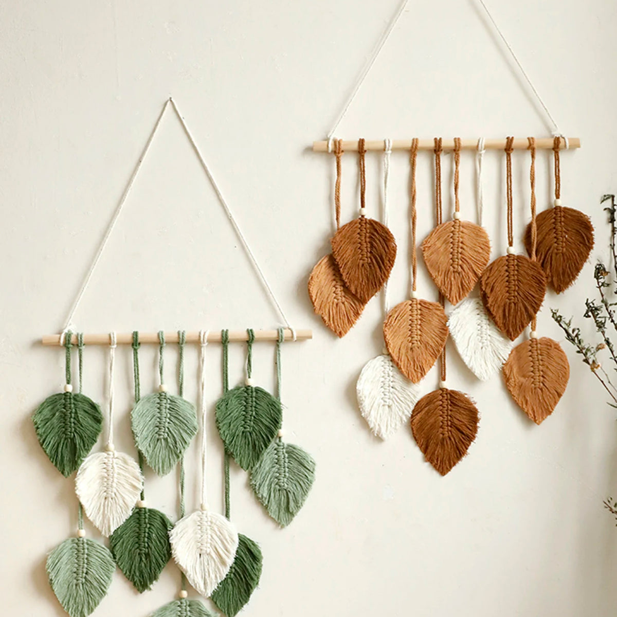 Leaf Macrame Tapestry Brown Green Wall Tapestry Boho Home Decoration Macrame Wall Hanging Home Living Room Decors Aesthetic Gift Décorations macramé