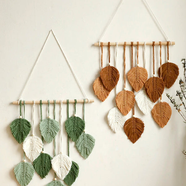 Leaf Macrame Tapestry Brown Green Wall Tapestry Boho Home Decoration Macrame Wall Hanging Home Living Room Decors Aesthetic Gift Décorations macramé
