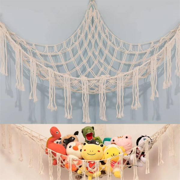 1PCS Hand-woven Rope Corner Storage Triangle Toy Net Bedroom Corner Storage Net Toy Doll Hammock Background Wall Room Decoration Décorations macramé