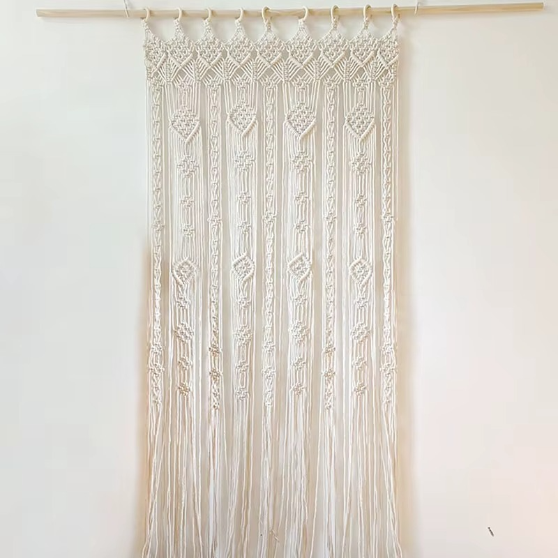 Hand-woven Macrame Cotton Door Curtain Tapestry Wall Hanging Art Tapestry Boho Decoration Bohemia Wedding Backdrop Tapestry Décorations macramé