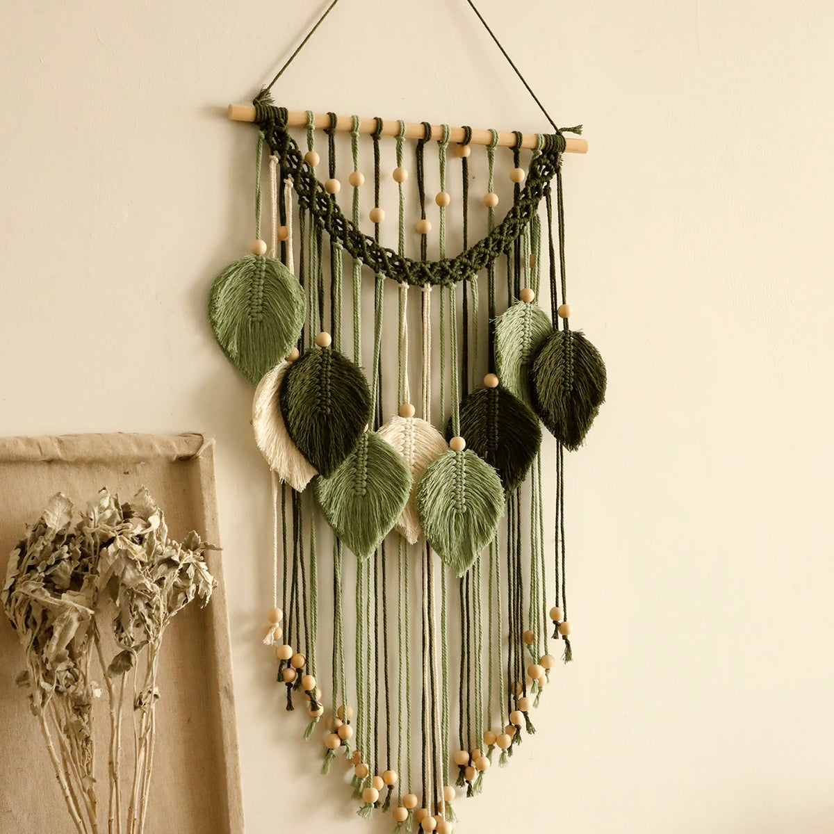 Leaf Macrame Tapestry Brown Green Wall Tapestry Boho Home Decoration Macrame Wall Hanging Home Living Room Decors Aesthetic Gift Décorations macramé