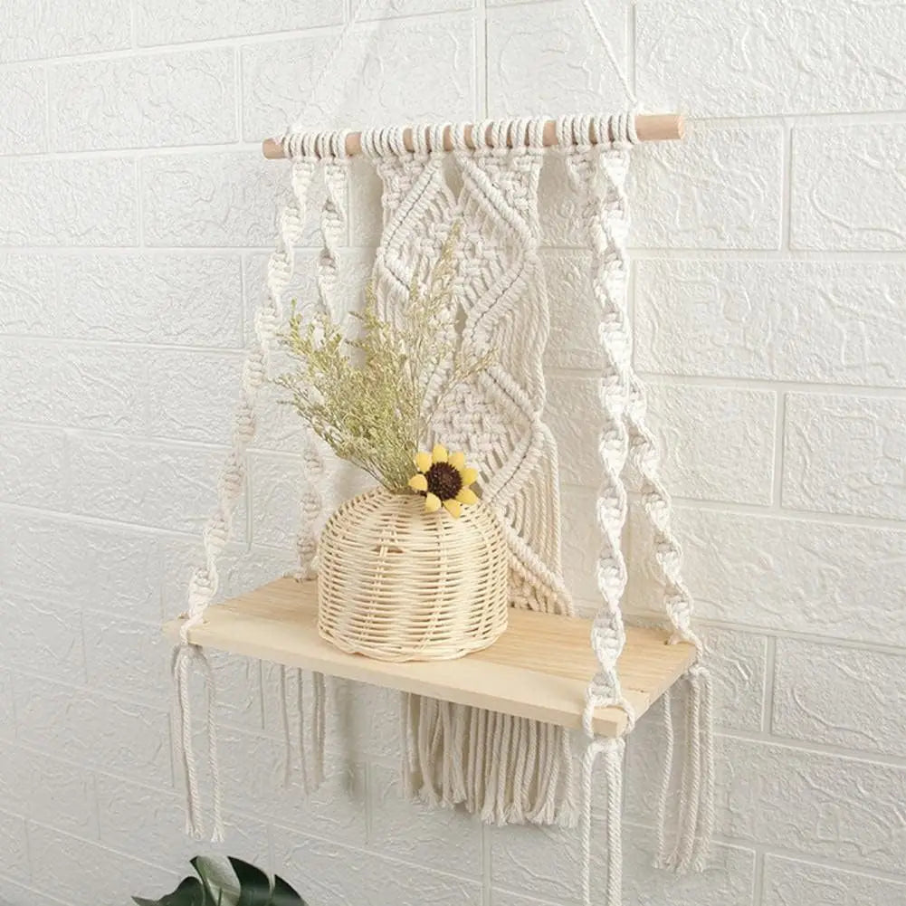 Boho Chic Macrame Wall Hanging Shelf,Woven Rope Plant Hanger for Bedroom & Bathroom Decor,Versatile Storage Solution Décorations macramé