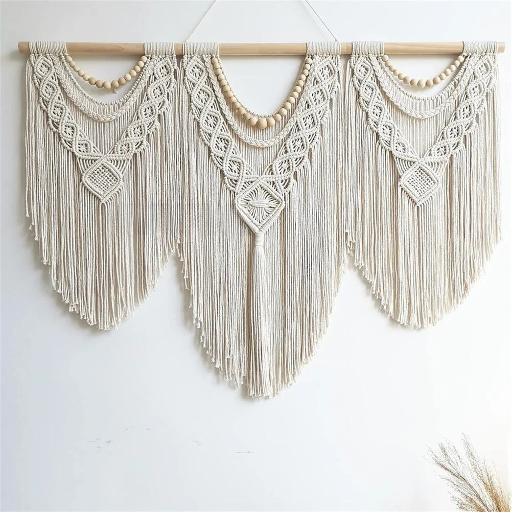 Tenture murale macramé coton naturel bâton bois inclus | Noriel Décorations macramé