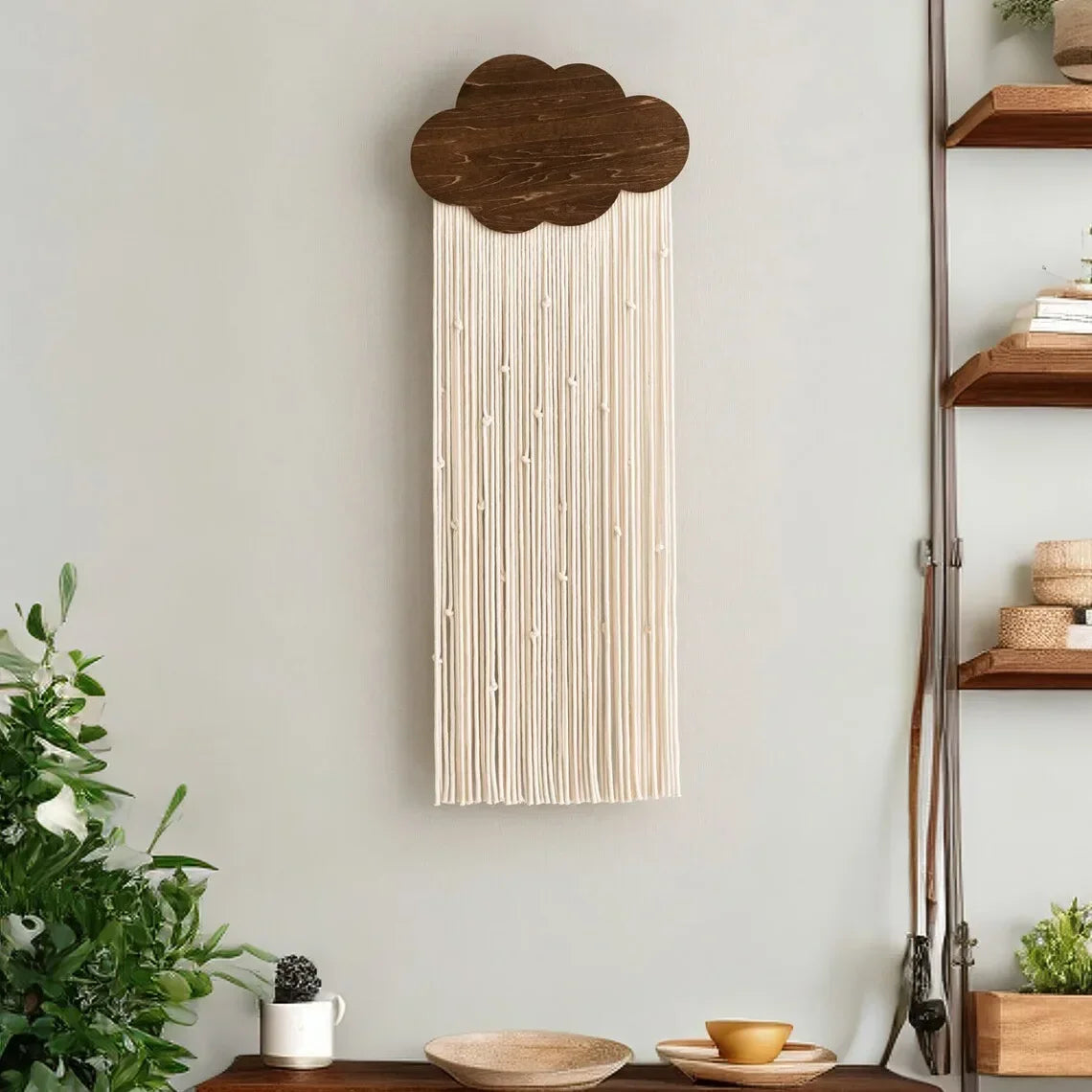 Macrame Wall Hanging Tapestry with Wooden Stick Hand-Woven Bohemia Tassel Curtain Tapestry Wedding Backgrou Boho Decor Décorations macramé