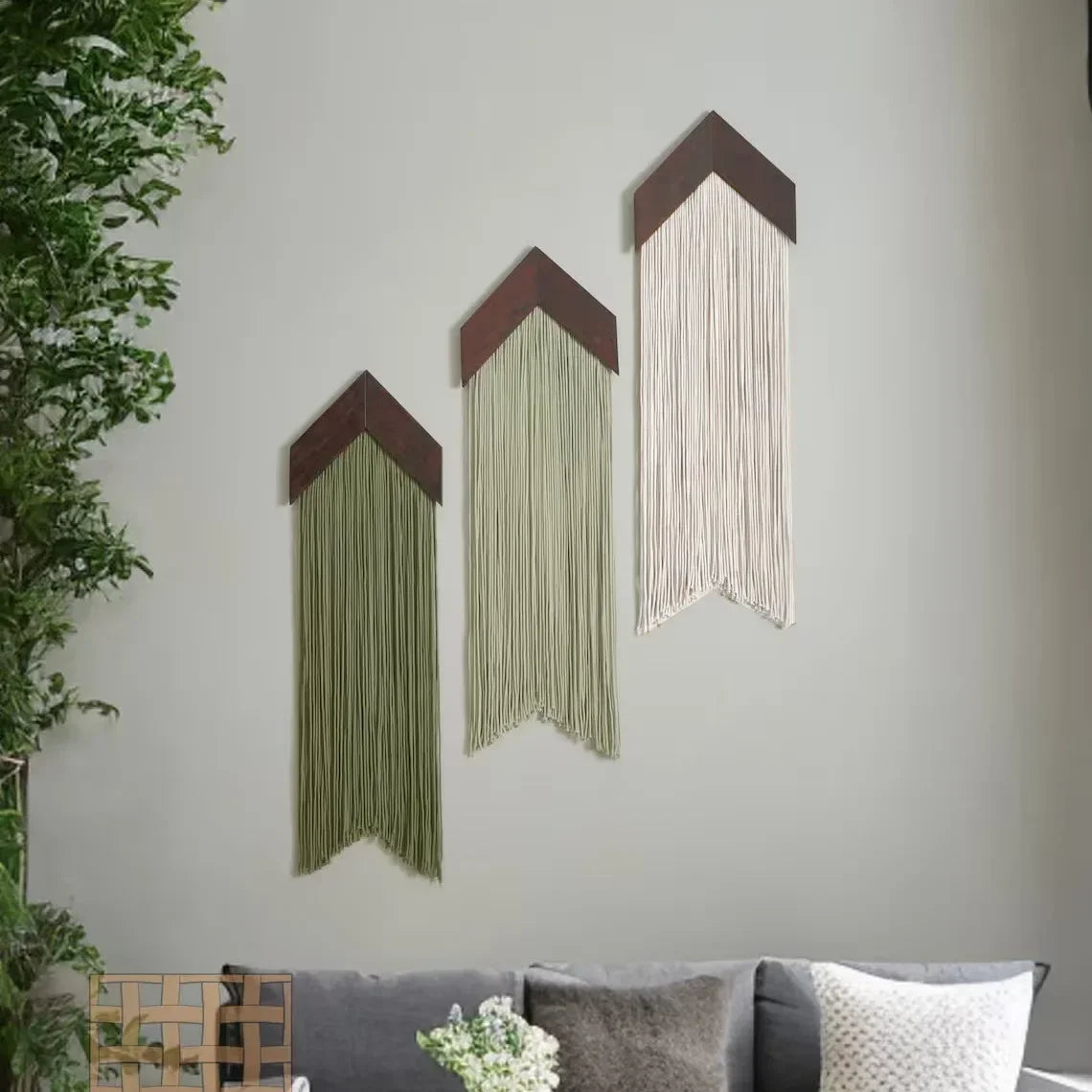 Macrame Wall Hanging Tapestry with Wooden Stick Hand-Woven Bohemia Tassel Curtain Tapestry Wedding Backgrou Boho Decor Décorations macramé