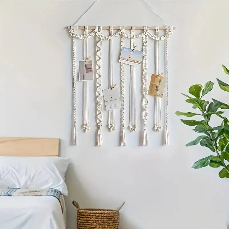 Boho Photo Display Clip Handmade Exquisite Tassel Wall Hanging Decoration Photograph Storage Tool With 20 Wooden Clips Décorations macramé