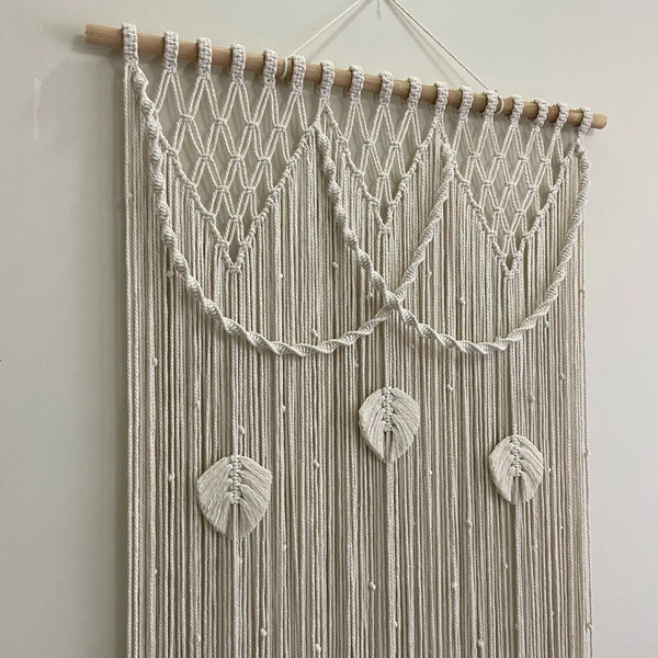 Rideau macramé plumes coton naturel séparation bohème | Zéphyr Décorations macramé