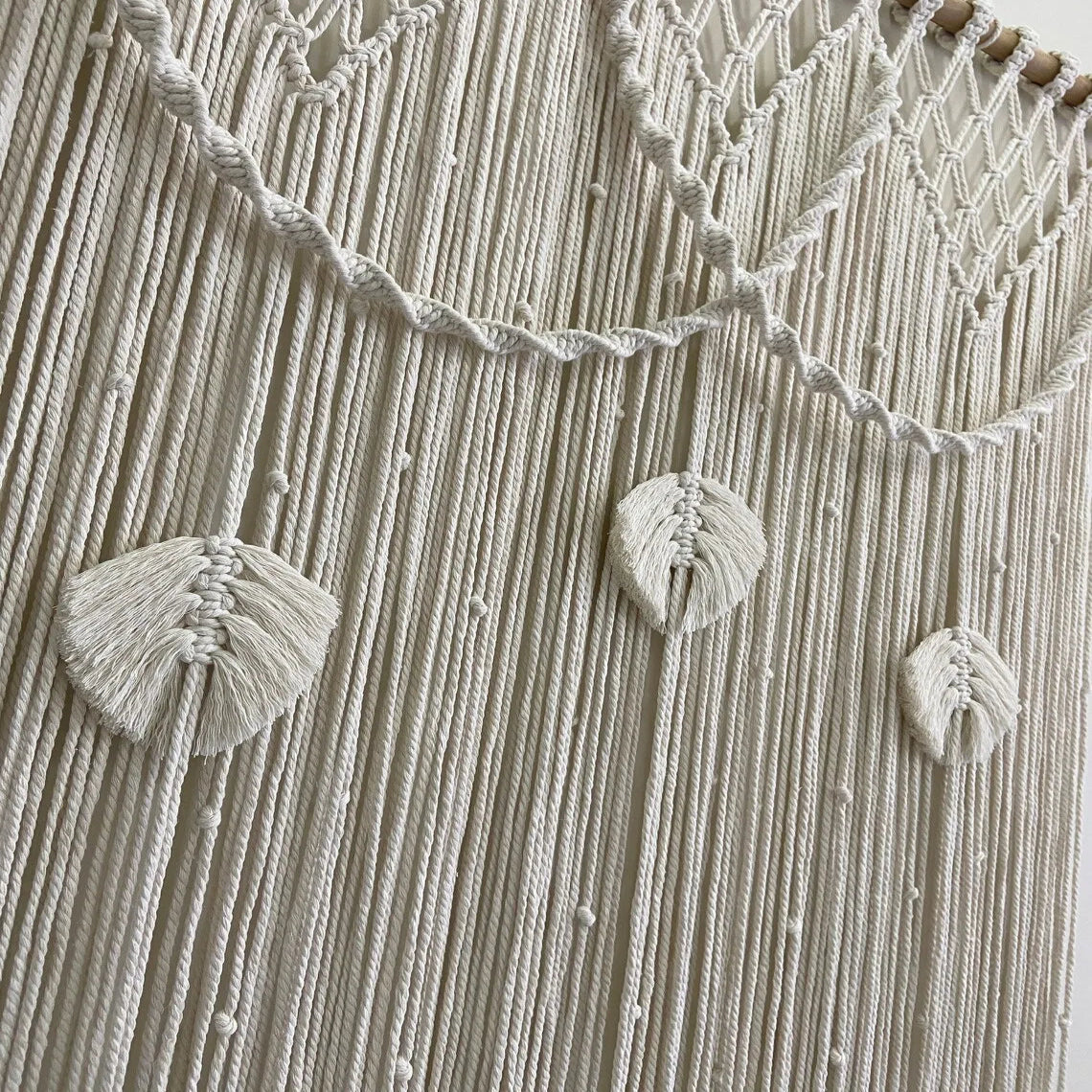 Rideau macramé plumes coton naturel séparation bohème | Zéphyr Décorations macramé