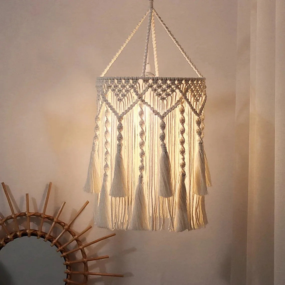 Handmade Macrame Light Shade Chandelier Hanging Lamp Cover Cotton Rope Chic Boho Decor Lampshade Tapestry Macrame Woven Tapestry Décorations macramé
