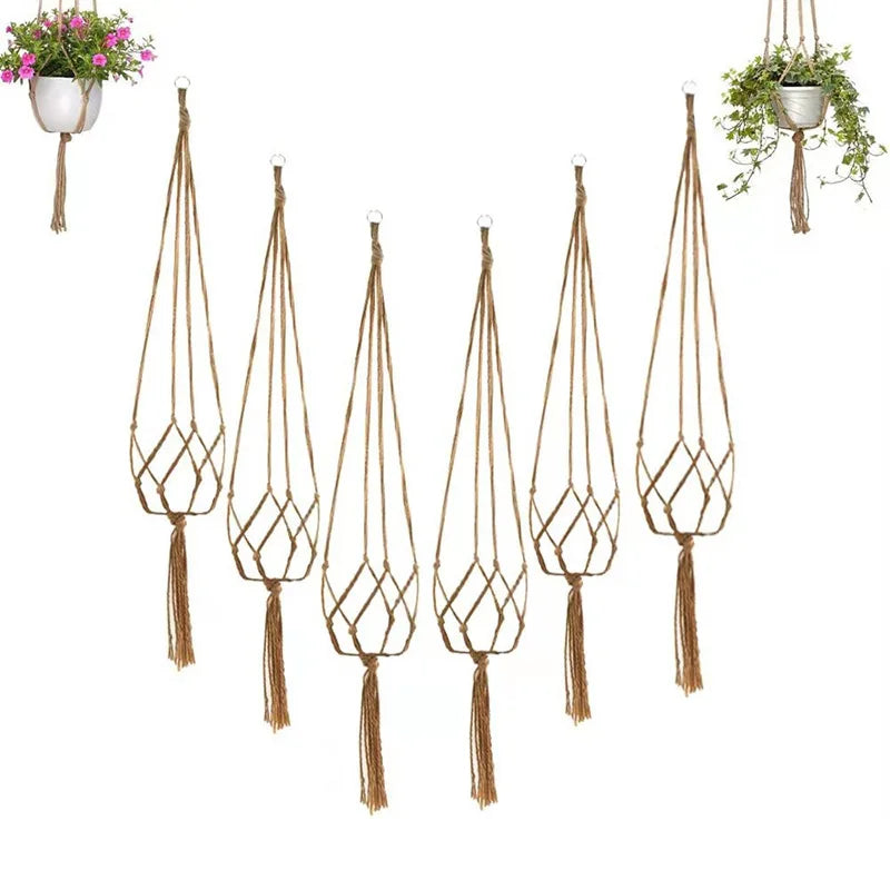 1/6PCS Macrame Plant Hanger Vintage Rope Basket Outdoor Pot Holder Flower Garden Plant Hanger Indoor Wall Hanging Plant Pot Décorations macramé