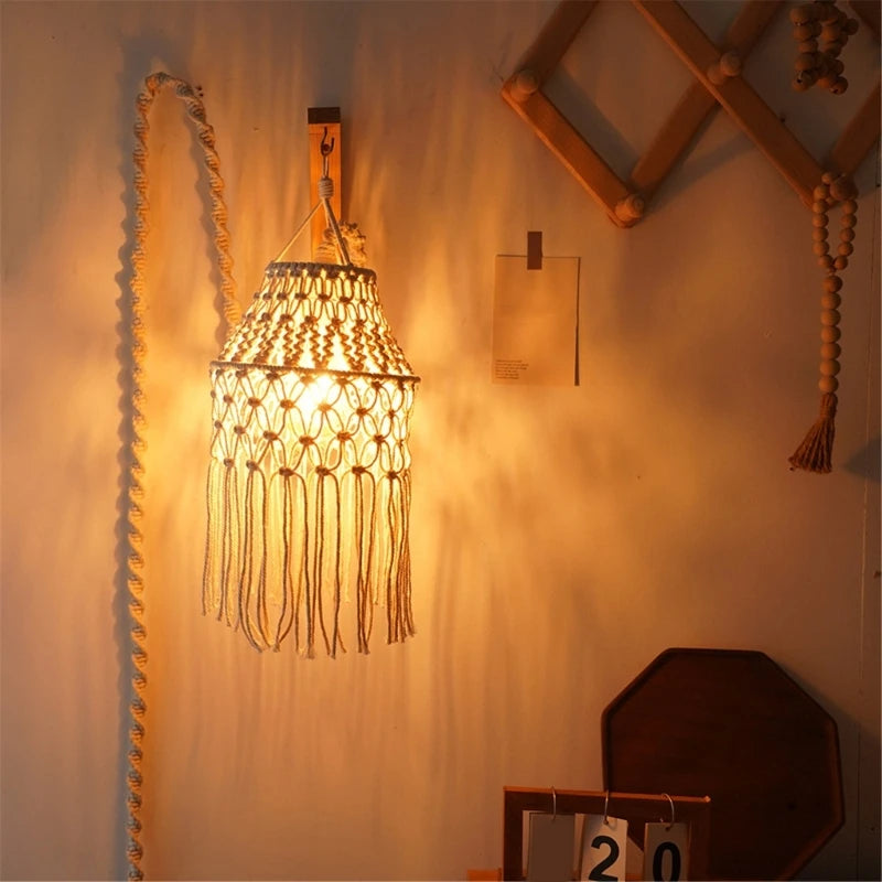 Abat-jour macramé Alma — détail coton, suspension artisanale