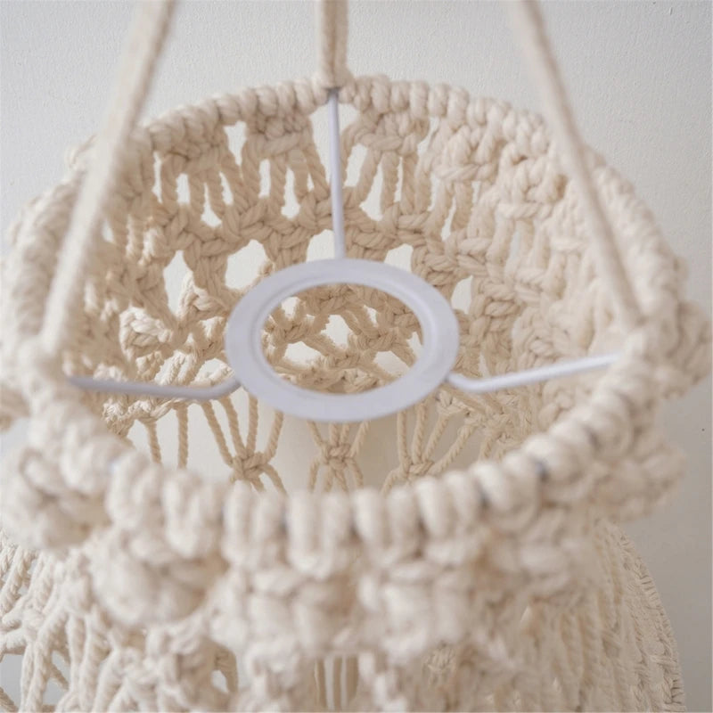 Abat-jour macramé Alma — rendu lumière coton naturel