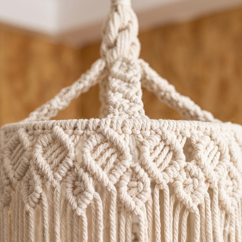 Détail coton abat-jour macramé Soleia lanterne, vue rapprochée