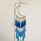 attrape rêve lune - lune bleue avec ses dimensions, 13 cm de large pour 63 cm de haut