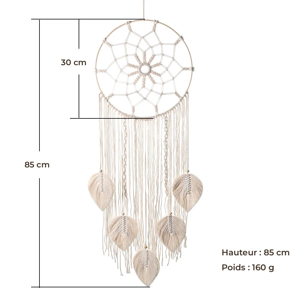 attrape rêve macramé - dimensions : hauteur 85 cm, cerceau 30 cm