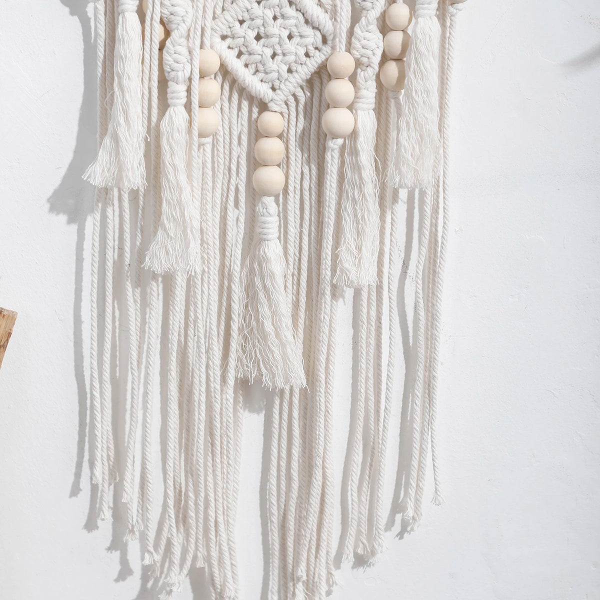 attrape rêve macramé - franges en corde, glands et perles de bois