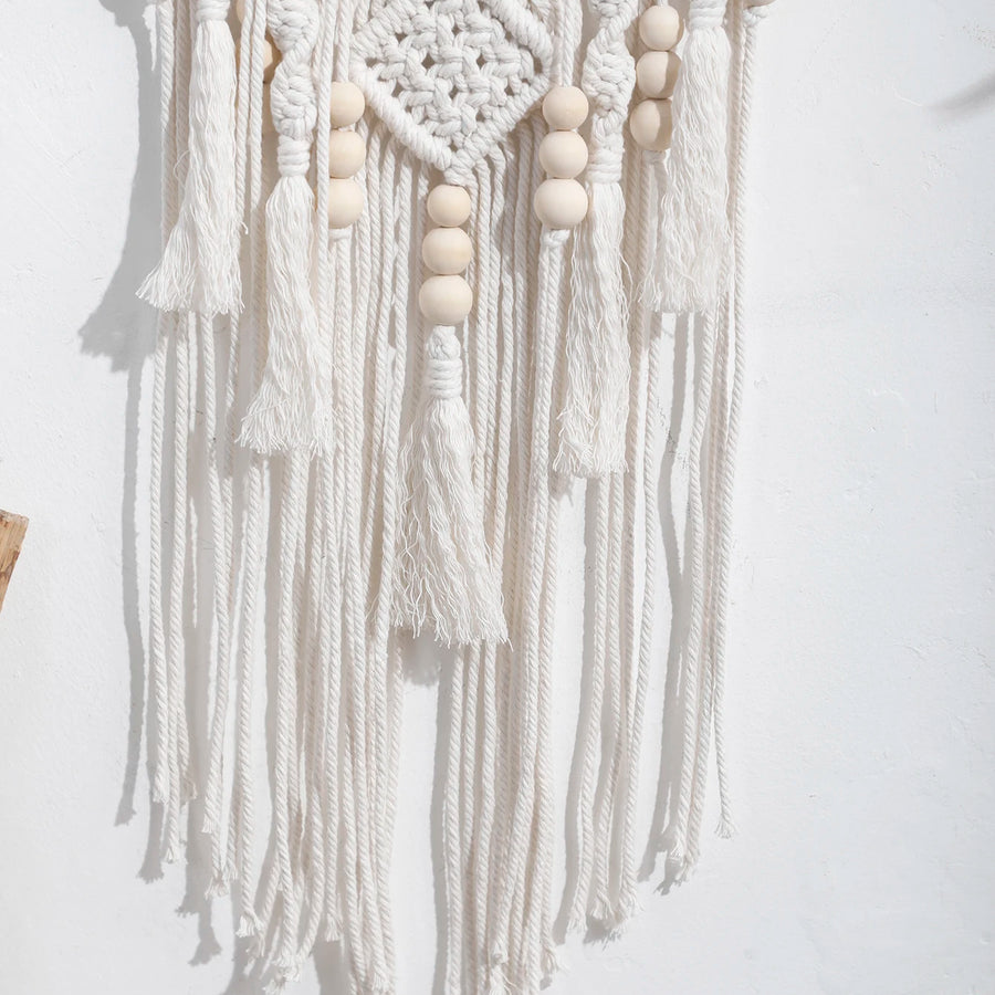 attrape rêve macramé - franges en corde, glands et perles de bois