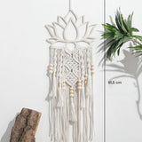 attrape rêve macramé - lotus en bois et franges, hauteur 81,5 cm
