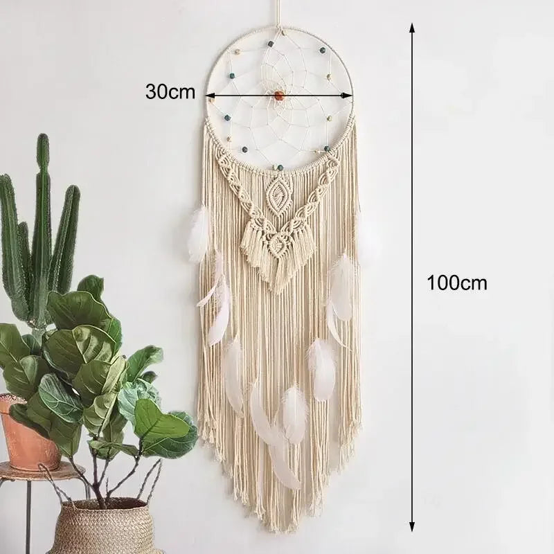 attrape rêve macramé - attrape-rêve en macramé, hauteur 100 cm et diamètre du cerceau 30 cm