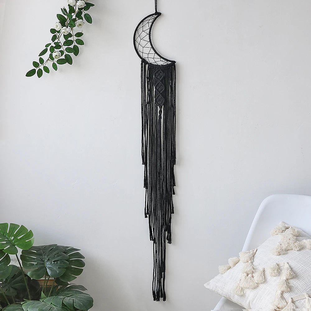 attrape rêve noir - croissant de lune noir à toile d'araignée, sans cristal
