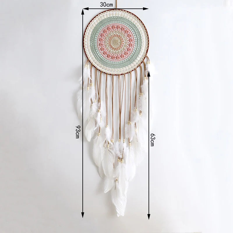 attrape rêve blanc - dimensions 93 cm de hauteur, disque de 30 cm