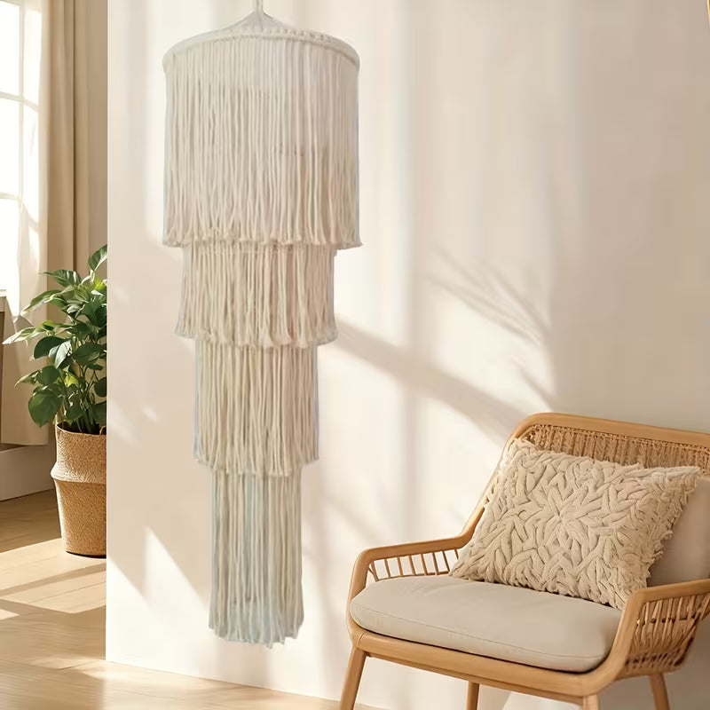 Abat-jour macramé tambour cylindrique en coton tissé | Lazure Décorations macramé