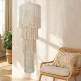 Abat-jour macramé tambour cylindrique en coton tissé | Lazure Décorations macramé