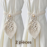 Embrasse rideau macramé feuille et perle en bois - lot de 2