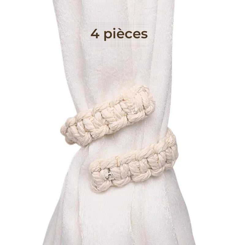 Embrasse rideau manchette macramé - lot de 4 manchettes en macramé écru